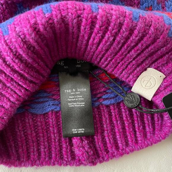 New Rag & Bone Fair Isle Wool Beanie in Purple Multi Women\'s Size 1 main image 6